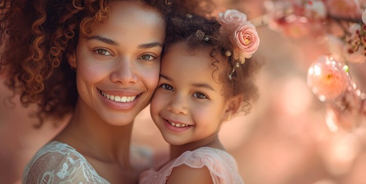 Mother and Daughter Duo Celebrating the Month of Love with a Heartwarming Smile Generative AI
