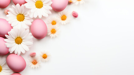 Fototapeta na wymiar Easter background with colorful eggs and flowers