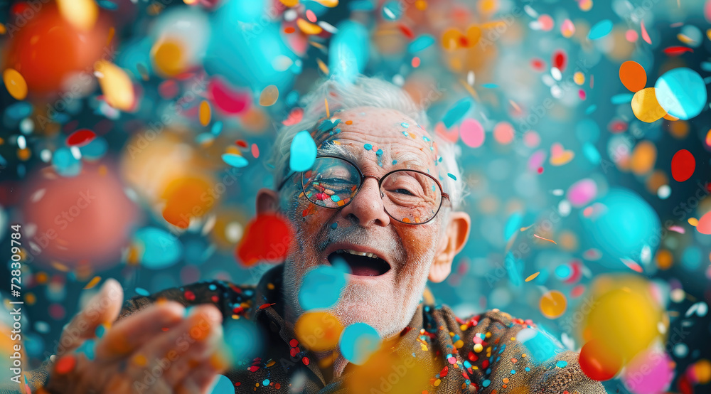 Wall mural elderly women laughing as they make balloon confetti