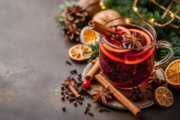 Hot mulled wine for winter and Christmas with various spices. Preparing for the Christmas holidays 