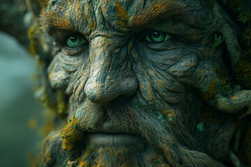 Arawn, Celtic God of the Otherworld: Ancient Moss-Covered Face Enshrined in a Tree