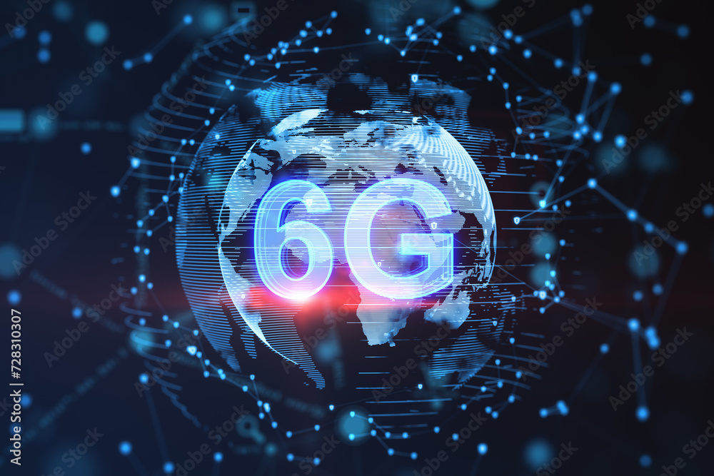 Poster Advanced 6G network concept over a digital globe. Next-generation connectivity. 3D Rendering