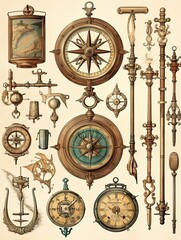 Earth Tones Antique Nautical Instruments - Classic Designs with a Touch of Nautical History