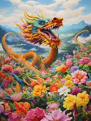 Dragon Processions through Expansive Asian Dragon Festival Art Meadow Painting