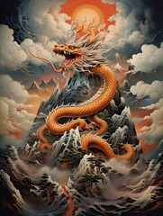 Obraz premium Dragon Festival Peaks: Majestic Asian Mountain Landscape Art