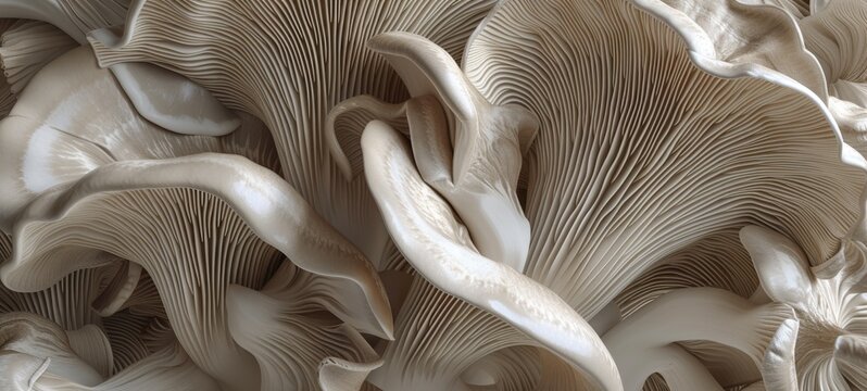 Closeup of organic natural oyster mushrooms ( pleurotus ostreatus ) fungus texture background
