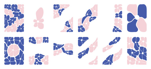 Floral doodle background vector set. Flower and leaves abstract shape doodle art design for print, wallpaper, clipart, wall art for home decoration.