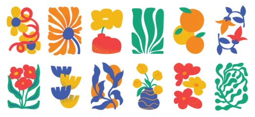 Foto auf Acrylglas Höhenskala Floral doodle background vector set. Flower and leaves abstract shape doodle art design for print, wallpaper, clipart, wall art for home decoration.