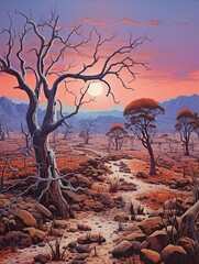 Chilly Desert Nights: Australian Outback Landscapes Winter Scene Art