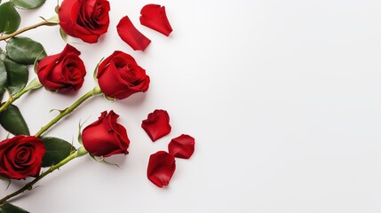 Valentine's Day banner with blank space for text top view on a white background with red rose