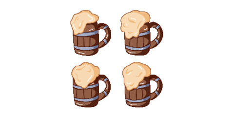 Four Beer Wooden Mug Drinks Vector.