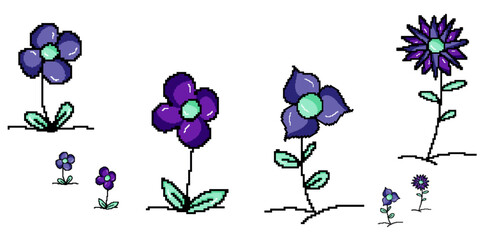 Flowers with Retro Colors Vector.