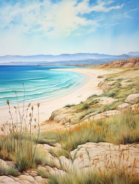 Bohemian Desert Vistas: Blue Seascape Art Print of Vast Desert and Crystal Waters © Michael