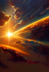 Oil painting of a glorious abstract sun in the celestial heavens - obrazy, fototapety, plakaty
