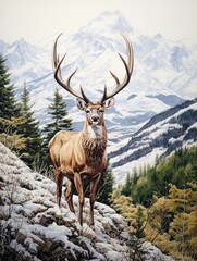 Canadian Wildlife Sketches: Alpine Species of Canada - Snow-Capped Mountain Print
