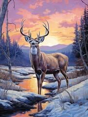 Canadian Wildlife Sketches: Twilight Landscape and Wildlife at Dusk Illustrations