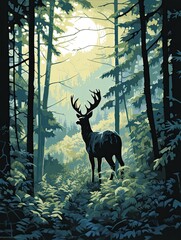 Canadian Wildlife Sketches: Tree Line Artwork and Forest Creatures Silhouette - Capturing the Majesty of Canada's Wildlife