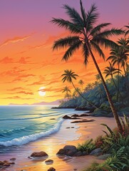 Caribbean Beach Sunsets: Captivating Panoramic Prints of Tranquil Tropical Vistas