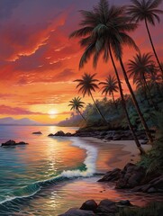 Fototapeta na wymiar Caribbean Beach Sunsets Seascape Art Print: Calm Caribbean Seas at Nightfall