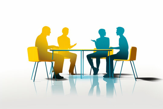 Silhouetted people engaged in discussion at business meeting