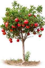 Pomegranate tree with fruits isolated on a white background
