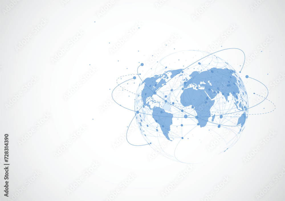 Poster global network connection. world map point and line composition concept of global business. vector i