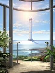 Coastal Lighthouse Views: Modern Landscape with Contemporary Lighthouse Design