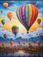 Obraz premium Colorful Hot Air Balloon Art: Framed Landscape Print of Sky Festival Scenes