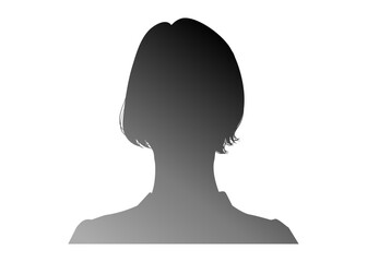 ショートボブ女性の証明写真シルエット バストアップ正面イラスト モノクロ素材