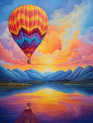 Colorful Hot Air Balloon Oceanic Ventures Seascape Art Print