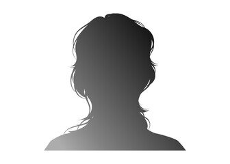 証明写真 セミロングの女性の顔写真のシルエット 上半身バストアップのイラスト