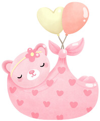 Bear sleep float with balloons
