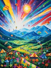 Colorful Kite Festival Scenes: Vibrant Landscape Poster & Commemorative Art