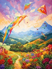 Fototapeta premium Colorful Kite Festival Scenes: National Park Art Print � Captivating Kites in Scenic Parks.
