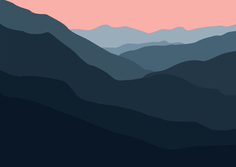 Obraz premium Landscape with mountains. Vector illustration in flat style.
