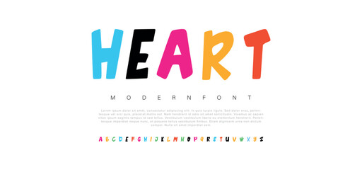 Heart Modern font design, trendy alphabet letters and numbers vector illustration