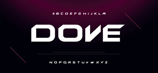 Dove creative modern urban alphabet font. Digital abstract moslem, futuristic, fashion, sport, minimal technology typography. Simple numeric vector illustration