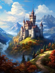 Grand European Castles Valley Landscape: Majestic Castles in Vast Valleys