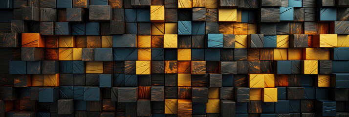 gold abstract background wallpapers, gold wood blocks background,geometrics,Black and gold 3d background	
