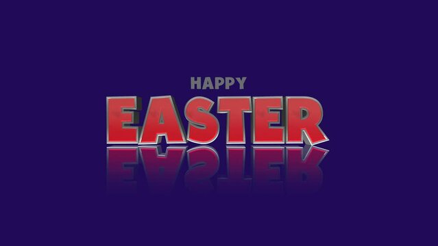 A festive image of Happy Easter displayed in vibrant red and orange letters against a serene blue backdrop, its reflection shimmering on water's surface