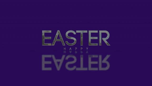 A vibrant purple background reflects white letters spelling Happy Easter, creating a striking and eye-catching image