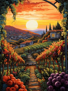 Captivating Italian Vineyard Sunset: Grapevines Dancing in a Garden of Tranquility