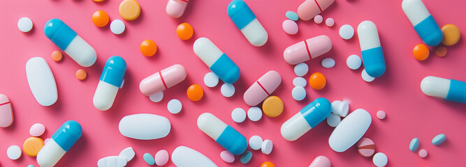 Rozsypane tabletki: Wizualne przedstawienie leków i zdrowia - obrazy, fototapety, plakaty