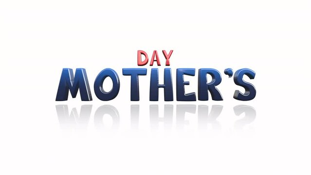 A vibrant logo for Mother's Day featuring red and blue letters. Mother's Day is centered in the logo against a white background, creating a reflective effect