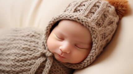 Cute newborn wearing a stylish hat and knitted onesie