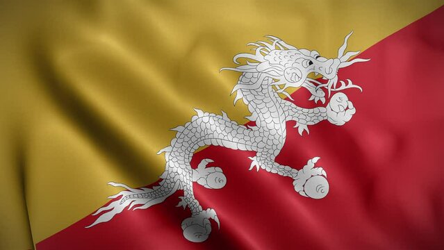 Bhutan waving flag, Flag of Bhutan Animation, Bhutanese Flag Closeup, 4k Bhutanese Flag Waving Animation