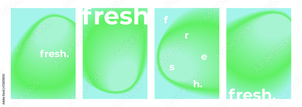 Poster fresh. blurred stain. set of abstract backgrounds with green color gradient shape on blue for creati