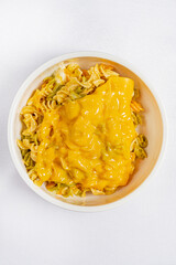pasta with cheddar on white background