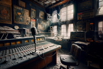 abandoned studio of a music radio station - obrazy, fototapety, plakaty