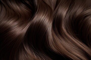 Close up view of a womans beautiful brunette hair. Wavy shiny curls. Hair colouring - obrazy, fototapety, plakaty